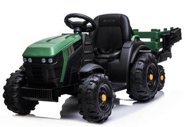 EL Traktor med trailer till Barn 12V m/2.4G, Lädersäte, Gummihjul