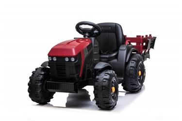EL Traktor med trailer till barn 12V m/2.4G, lädersäte, Gummihjul-röd-11