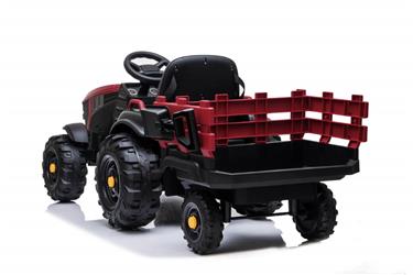 EL Traktor med trailer till barn 12V m/2.4G, lädersäte, Gummihjul-röd-12