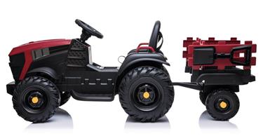 EL Traktor med trailer till barn 12V m/2.4G, lädersäte, Gummihjul-röd-2