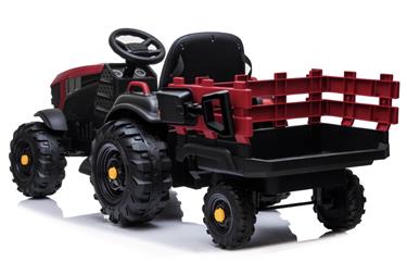 EL Traktor med trailer till barn 12V m/2.4G, lädersäte, Gummihjul-röd-3