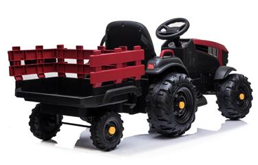 EL Traktor med trailer till barn 12V m/2.4G, lädersäte, Gummihjul-röd-5