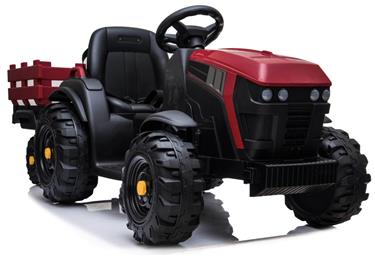 EL Traktor med trailer till barn 12V m/2.4G, lädersäte, Gummihjul-röd-7