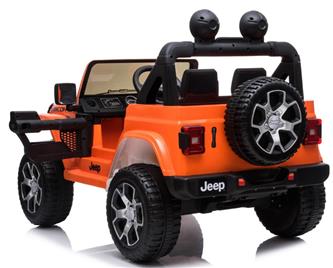 Jeep Wrangler Rubicon Elbil för barn med 4 x 12 V + gummihjul + lädersäte-9